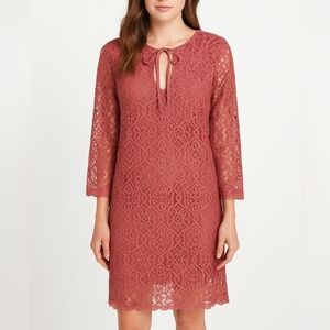 Gentle Fawn Long Sleeve Lace Cotton Blend Dress in Dusty Rose